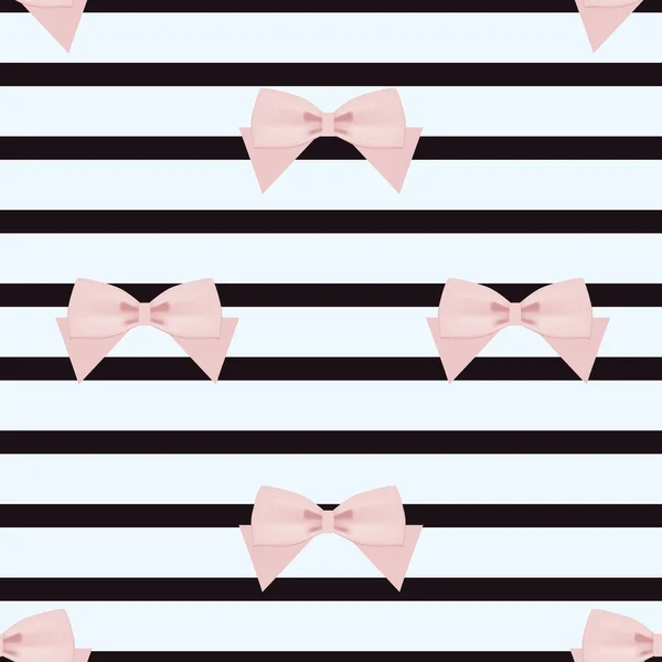 Seamless pattern with pink ribbons on a striped background — Stock Vector