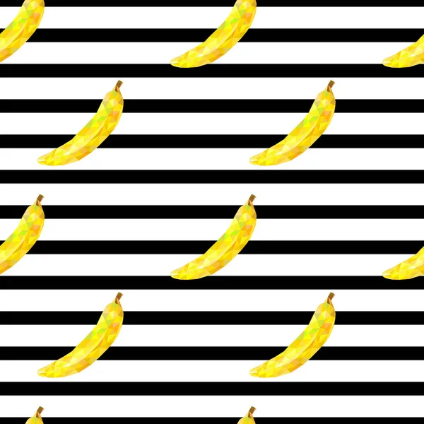 Patrón sin costuras con triángulo de plátanos sobre fondo rayado — Archivo Imágenes Vectoriales