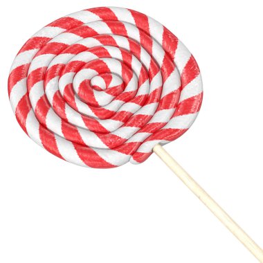 Beyaz arka plan üzerinde 3d render izole kırmızı ve beyaz spiral lolipop