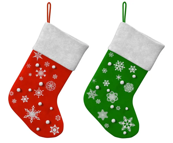 Deux chaussettes de Noël sur fond blanc, illustration 3D — Photo