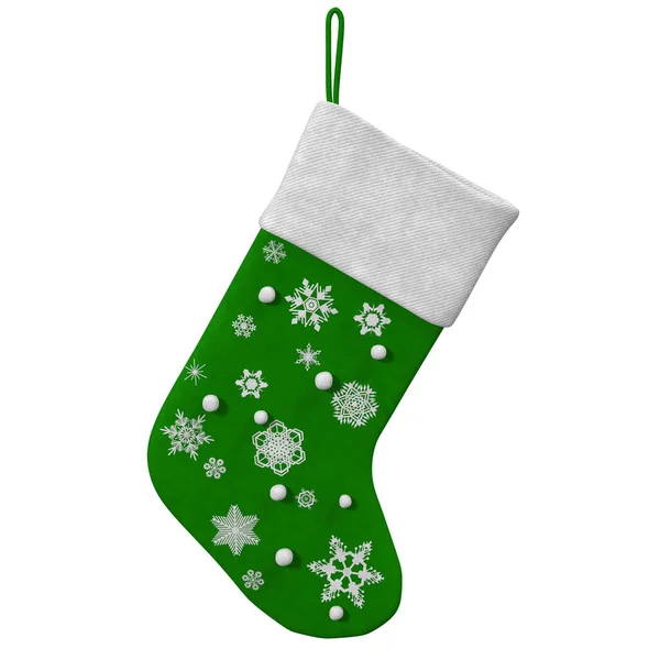 Green stockings with snowflakes, 3d render — Stock Photo, Image