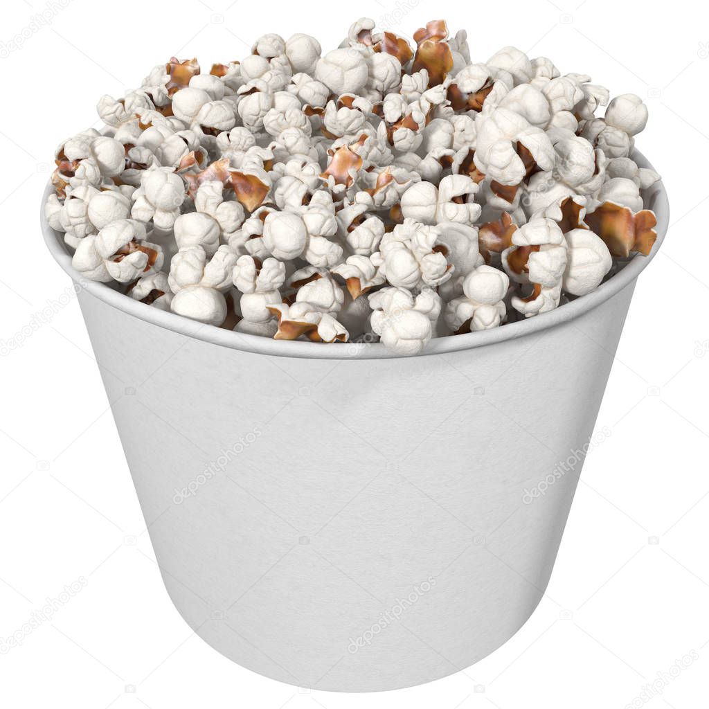 White glass with popcorn, 3d illustration