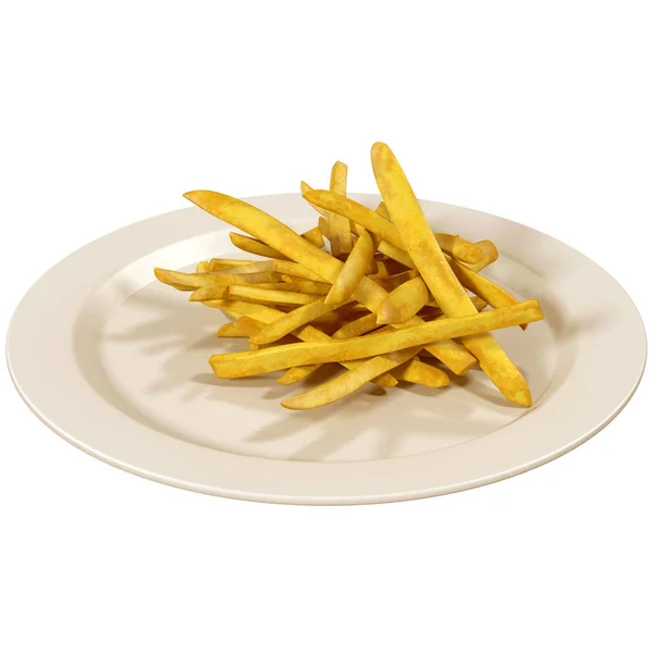 Potatis frites i plattan isolerad på vit, 3d render — Stockfoto