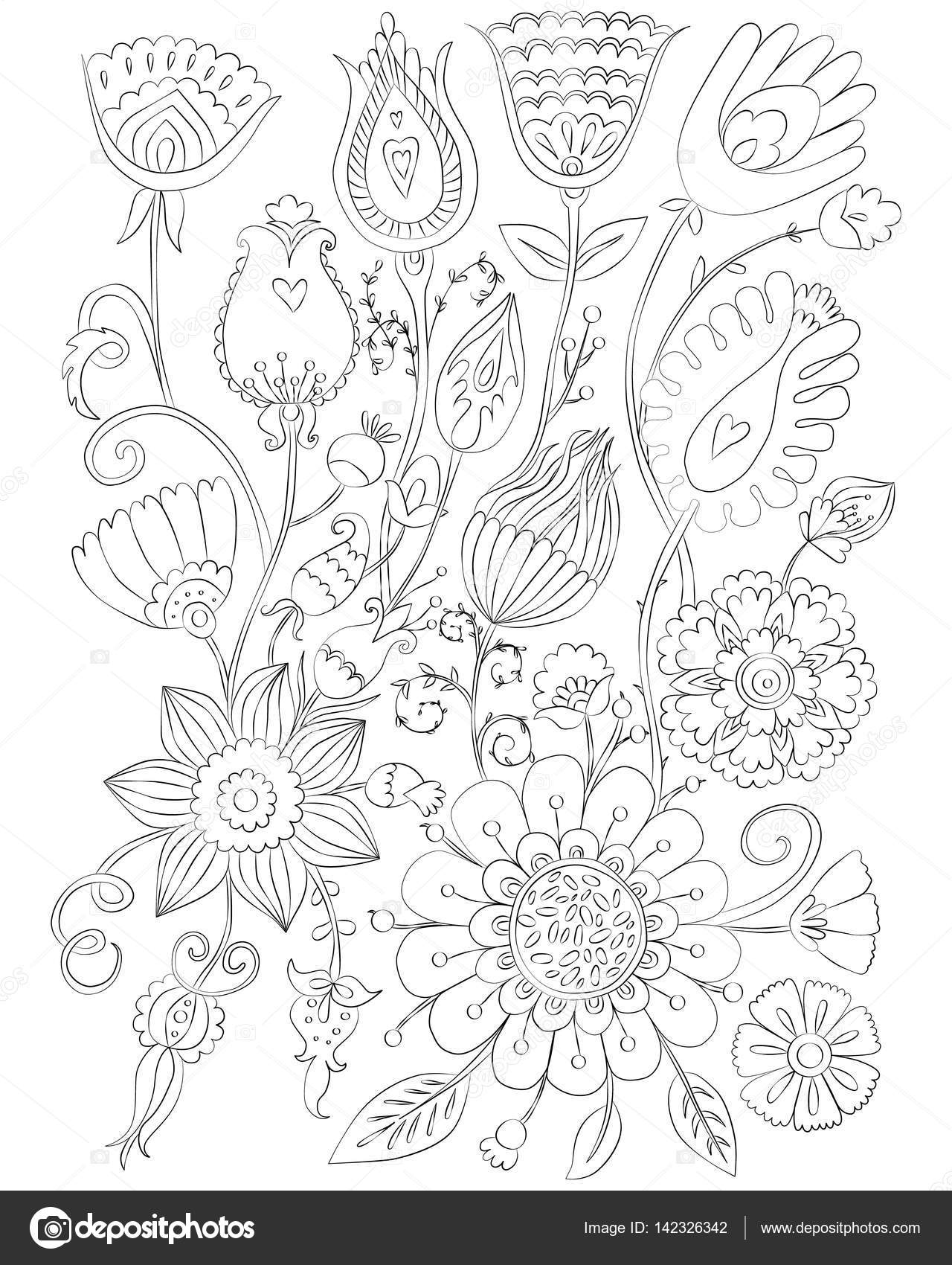 hand getekende bloemen kleurplaten pagina voor volwassenen ...