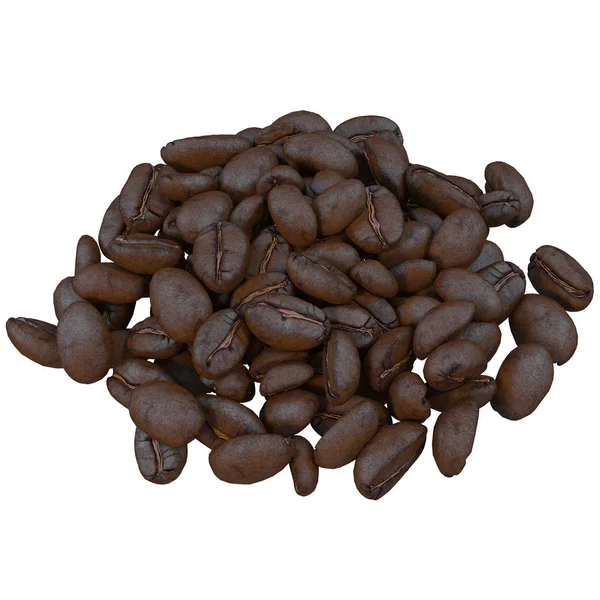 Chicchi di caffè, isolati su fondo bianco, illustrazione 3d — Foto Stock