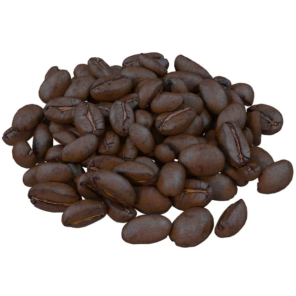 Kávová zrna, izolované na bílém pozadí, 3D ilustrace — Stock fotografie