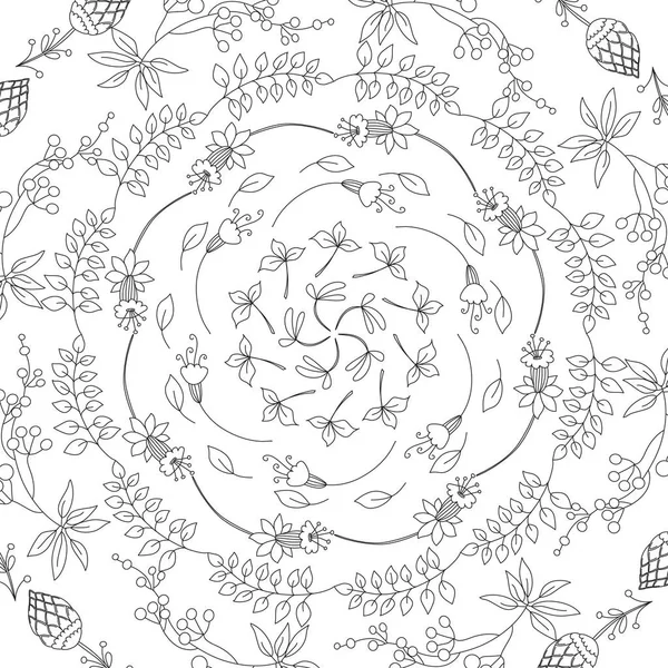 Desenho para colorir para adultos com elementos florais em círculo —  Vetores de Stock