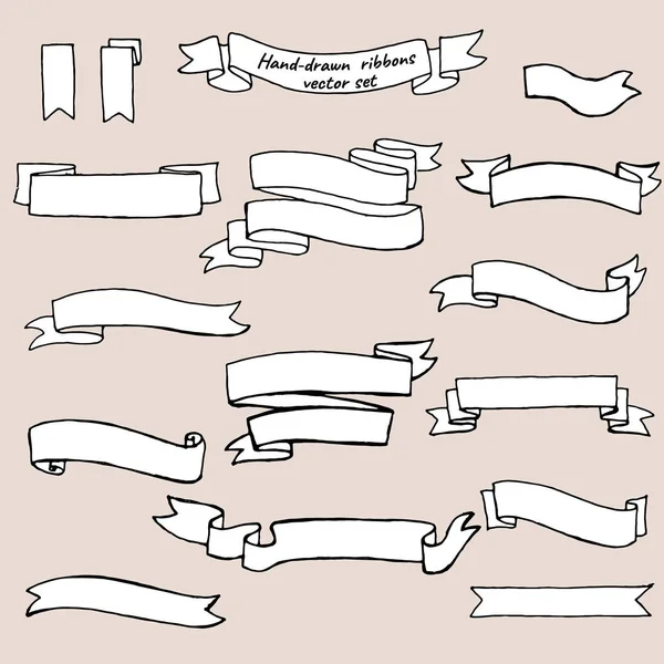 Conjunto de cintas vintage, pancartas, dibujadas a mano — Archivo Imágenes Vectoriales