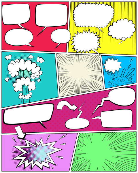 Comic book page template With empty speech bubbles