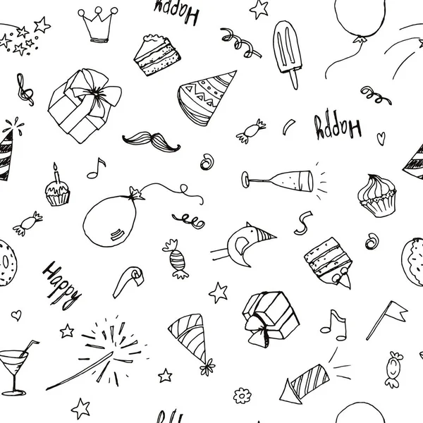 Dikişsiz desen, doğum günü doodle kroki — Stok Vektör