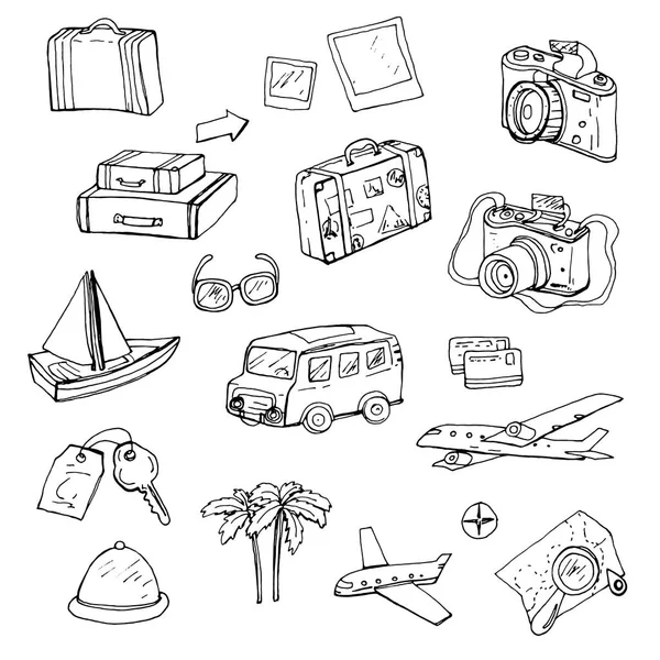 Seyahat, çizilmiş doodle unsurları ayarla