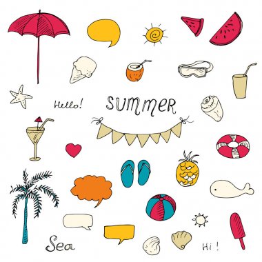 Yaz dizi doodle elemanları, vektör kroki