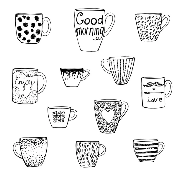 Set hand-drawn doodle cups — Stock Vector