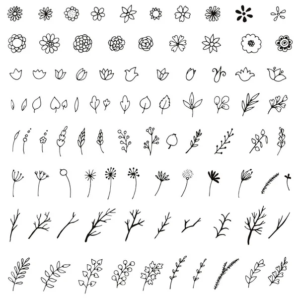 Ensemble de griffes simples de fleurs et de brindilles — Image vectorielle