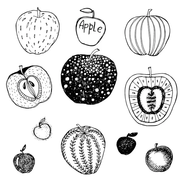 Set Pommes doodle décoratives dessinées à la main — Image vectorielle