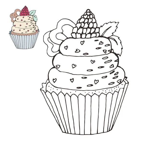 Розмальовка сторінка з тортом. кольорова версія — стоковий вектор