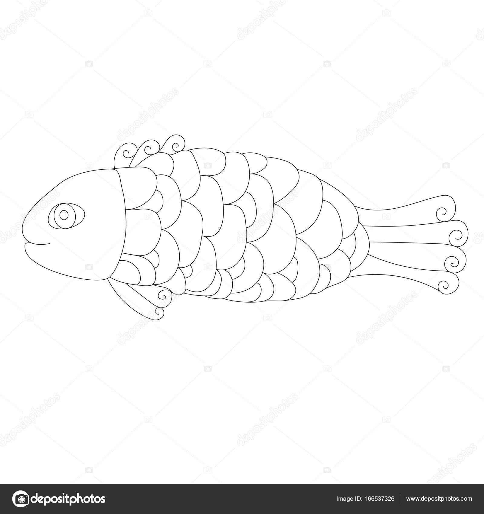 Doodle di pesce disegni da colorare pagina isolato su bianco — Vettoriali di Insh1na