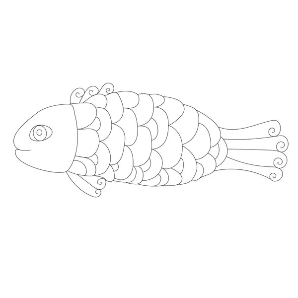 Doodle peixe, página para colorir — Vetor de Stock