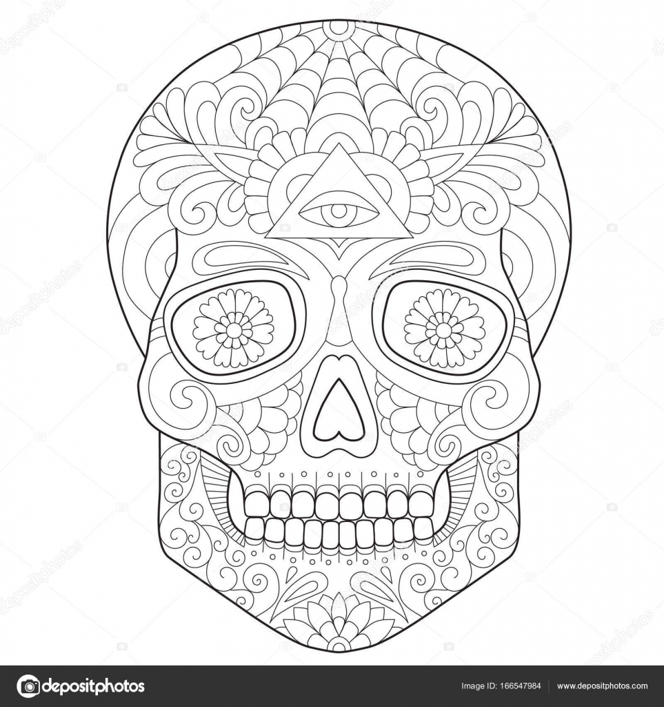 Bella cranio disegni da colorare per adulti e bambini — Vettoriale Stock