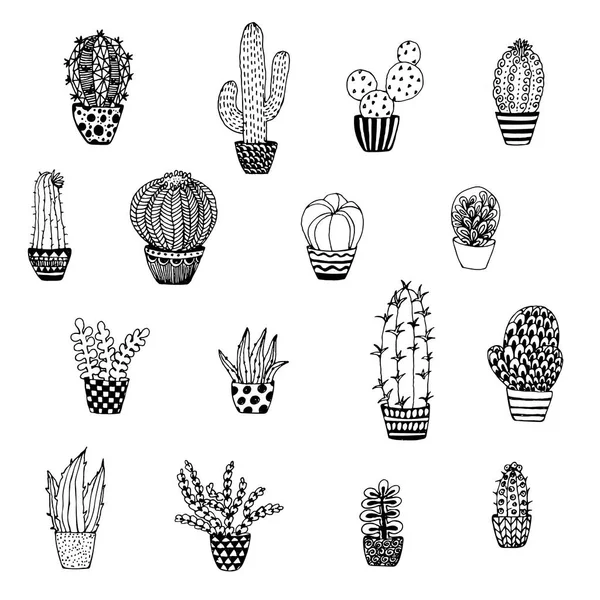 Set of cactus, doodle sketch — Stock Vector