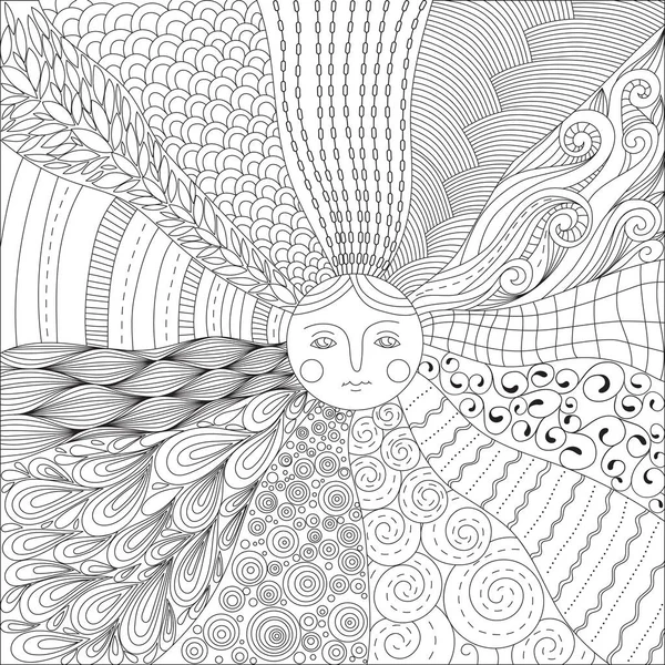 Coloriage pour adultes avec le soleil — Image vectorielle