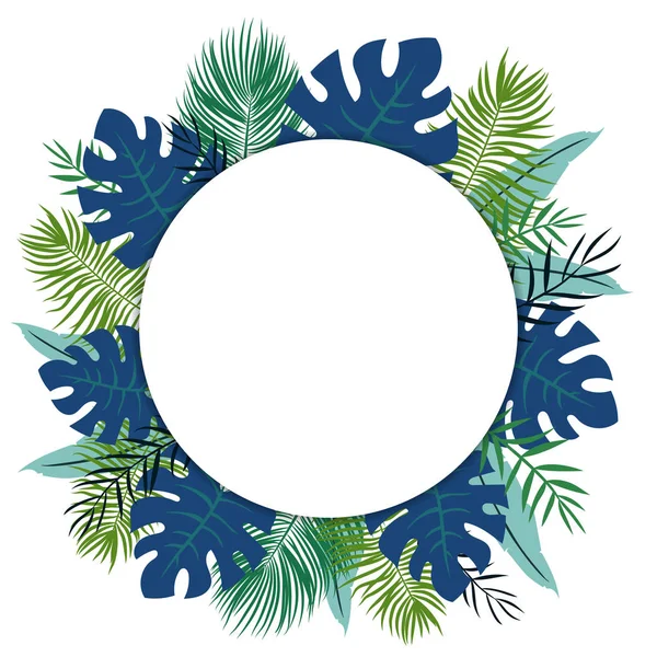 Tropikal arka plan beyaz bir daire ve tropikal yaprak ile