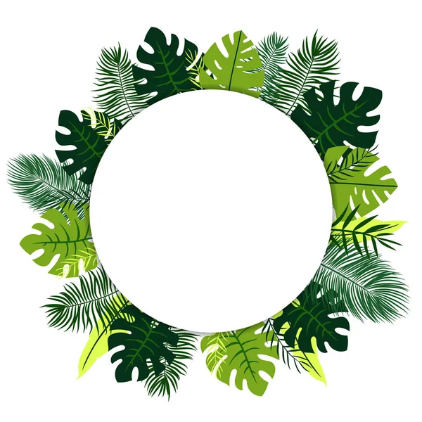 Tropikal arka plan beyaz bir daire ve tropikal yaprak, hawaii tasarım ile