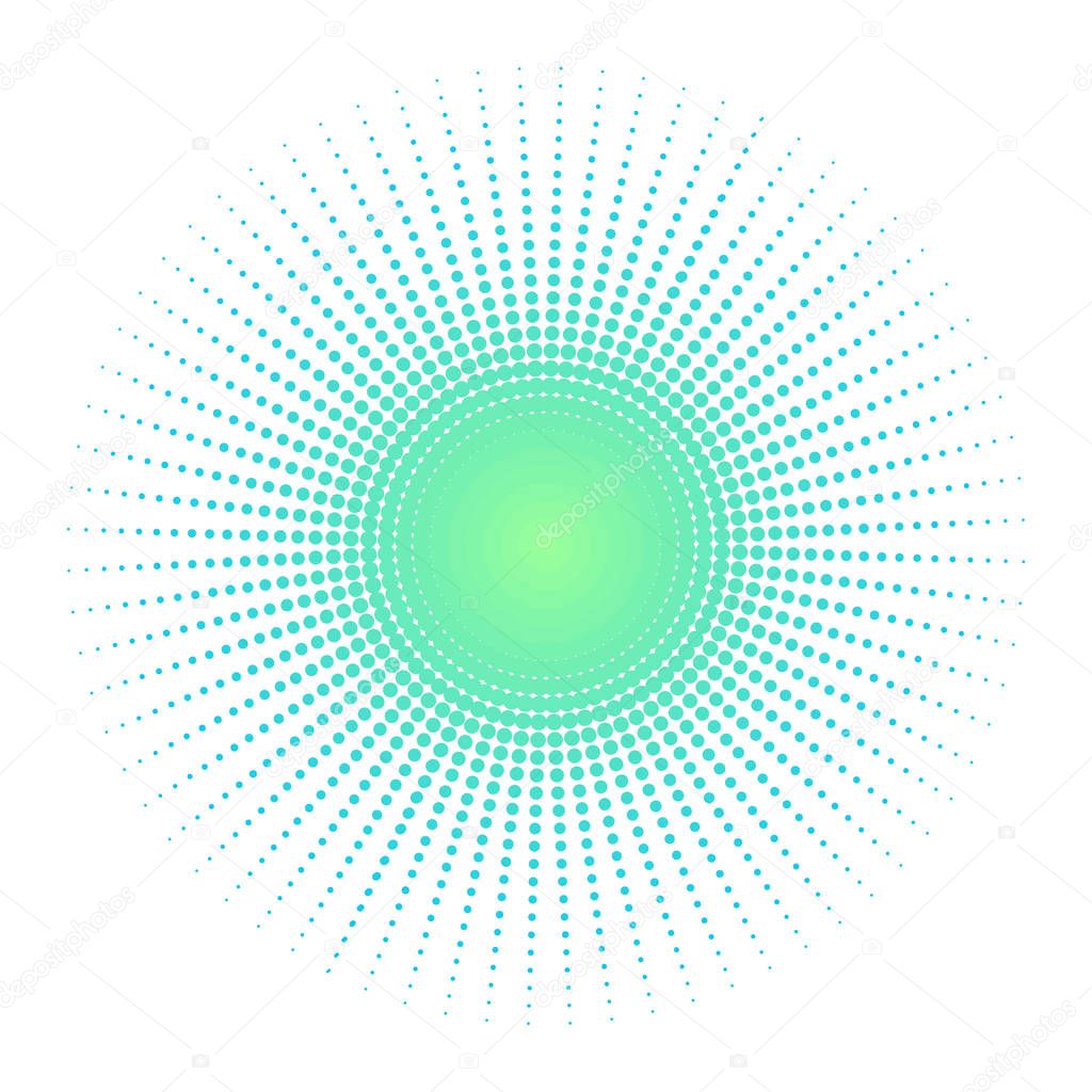 Green rays with dots, halftone style