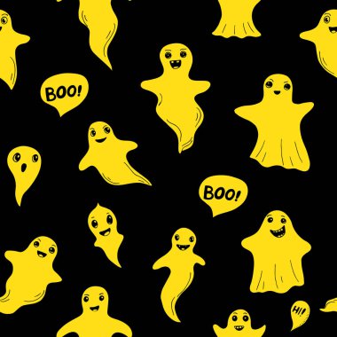 Siyah üstüne sarı hayaletler ile Seamless Modeli