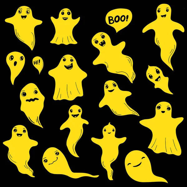 Siyah üstüne Sarı çizgi film hayaletler kümesi