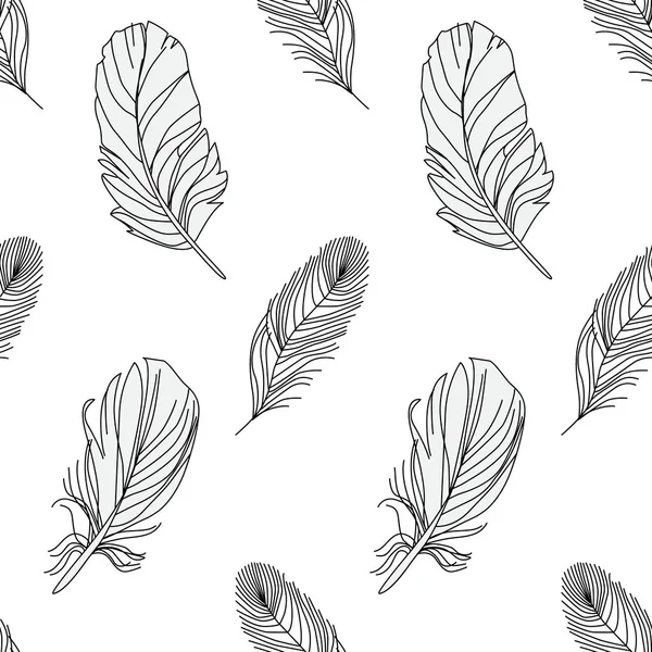Modèle sans couture noir et blanc avec plumes — Image vectorielle