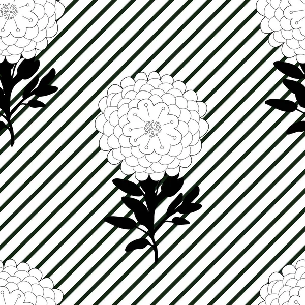 Patrón sin costura en blanco y negro con flores — Vector de stock