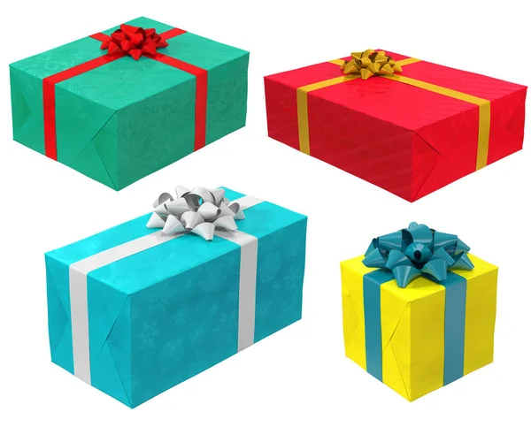 Aantal geschenkverpakkingen, geïsoleerd op wit, 3d — Stockfoto