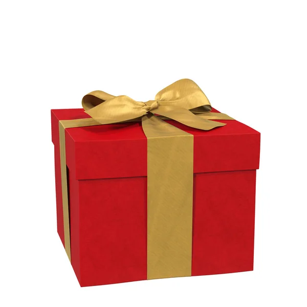 Caja de regalo roja con arco de oro, aislado en blanco, 3d —  Fotos de Stock