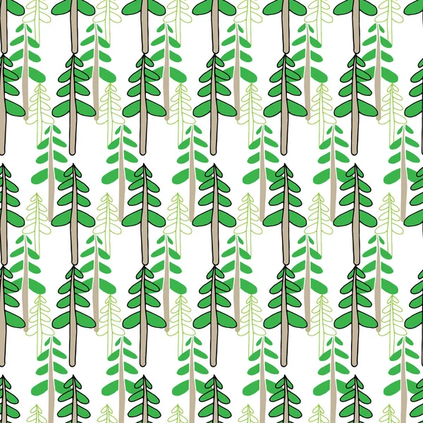 Nahtloses Muster mit handgezeichneten Tannenbäumen — Stockvektor