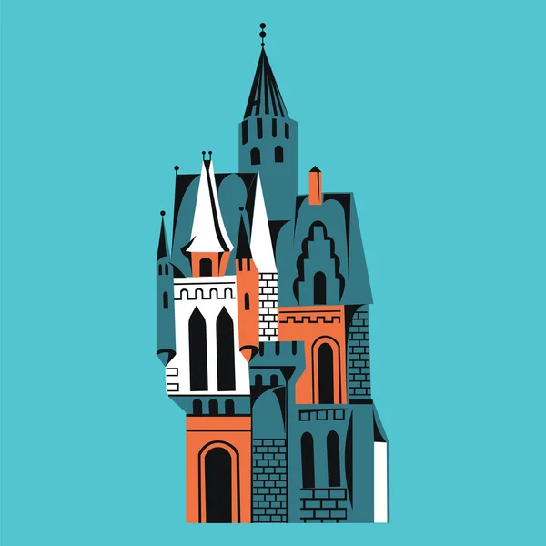 Castle with towers for fairy tales multicolor on blue — Stockový vektor