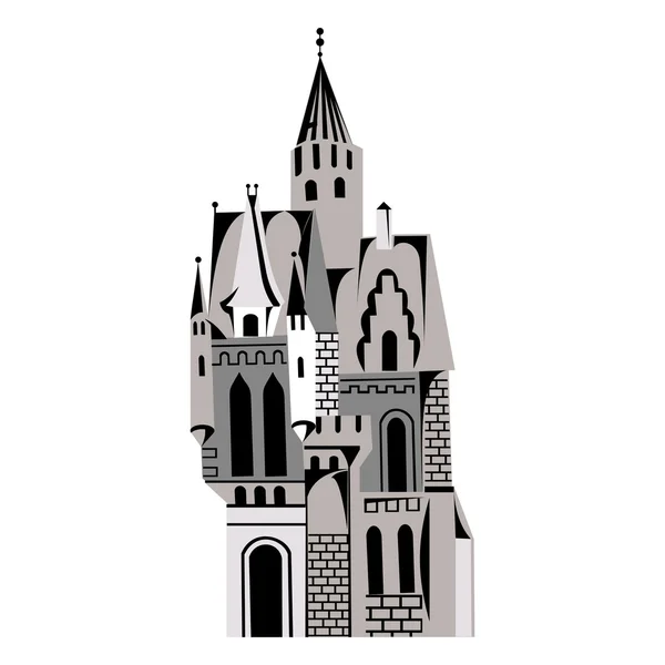 Замок с башнями для сказок серого на белом — стоковый вектор