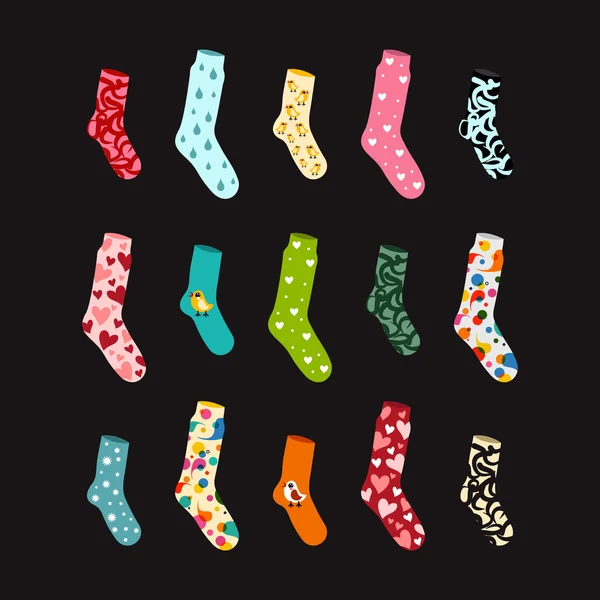 Large set socks for all occasions and stock on black — ストックベクタ