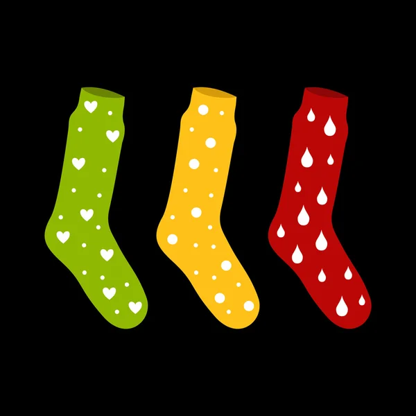 Vector colorfull socks with a pattern drops and bubbles hearts o — Διανυσματικό Αρχείο