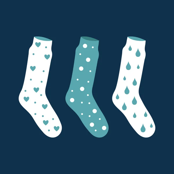 Vector blue socks with a pattern drops and bubbles hearts — Stock Vector