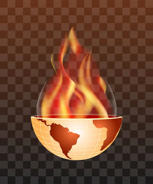 Moitié du monde à l'intérieur du feu transparent sur transparent — Image vectorielle