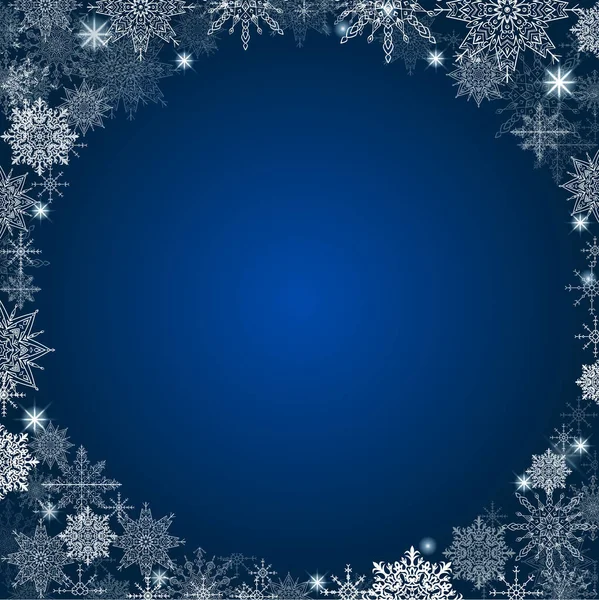 Fabuloso fondo de Navidad lote de copos de nieve alrededor del marco — Vector de stock