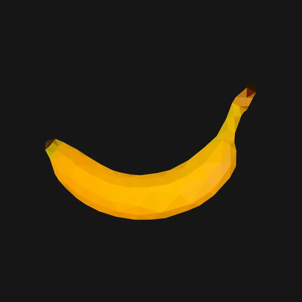 Polygon vector light yellow ripe banana on black background — Stock Vector