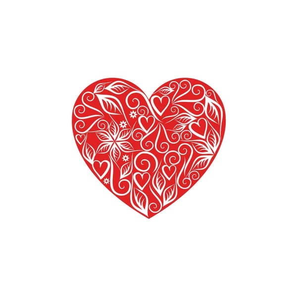 Rood hart met een wit monogram patronen voor Valentijnsdag — Stockvector