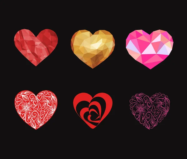 Coração definido para o Dia dos Namorados no preto — Vetor de Stock
