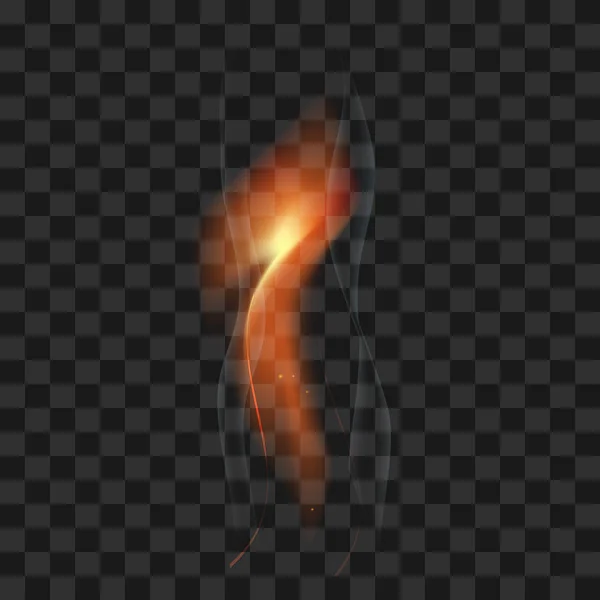 Огненный вектор прозрачное пламя с искрами и дымом на транспаранте — стоковый вектор