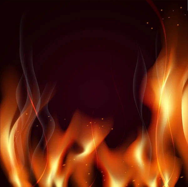 Velká realistická vektorová fire flames kouř jiskry na červené poza — Stockový vektor