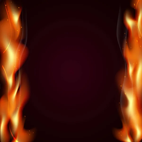 Realistisk vektor eld flames rök gnistor på båda sidor — Stock vektor