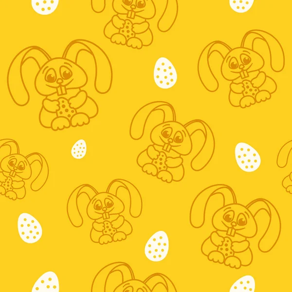 Patrón divertido conejito de Pascua con huevos de Pascua textura perfecta orang — Vector de stock