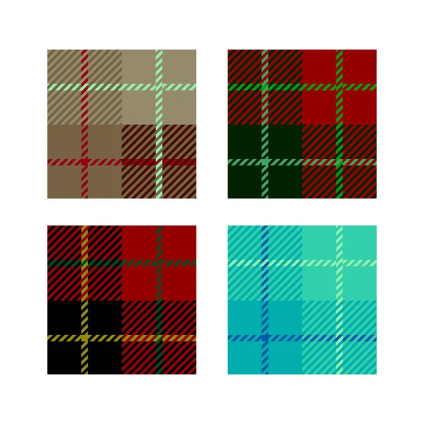 Conjunto de 4 células de textura de tela a cuadros con rayas Escocia oscuro — Archivo Imágenes Vectoriales